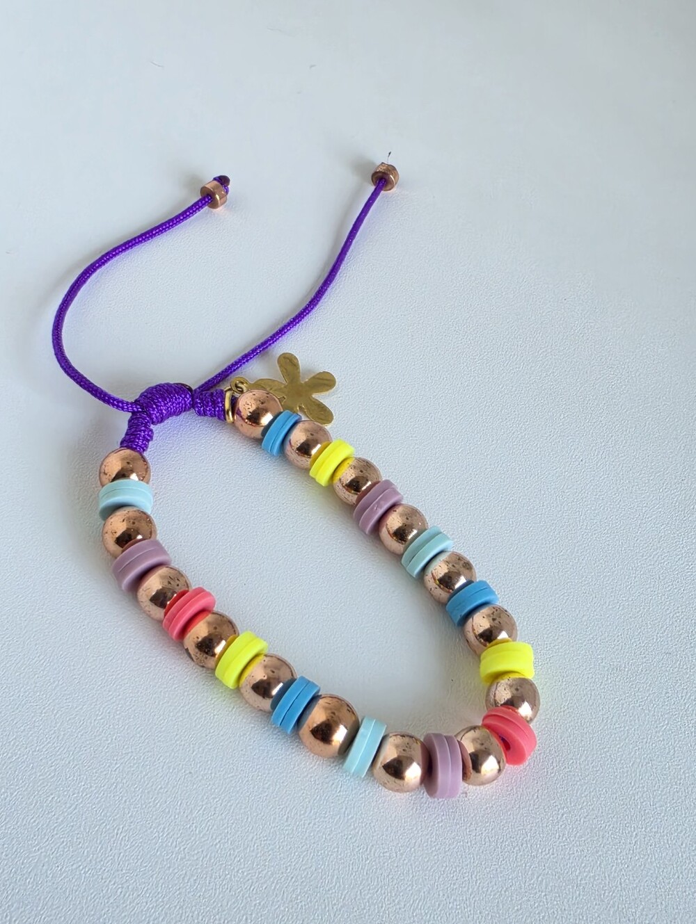 Handmade Adjustable Rose Gold Beaded Bracelet Colorful Cord Flower Charm Boho